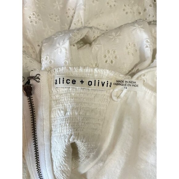 alice + olivia Fae Eyelet Embroidery Fit Flare Mini Dress White Womens Size 14 - Picture 11 of 13